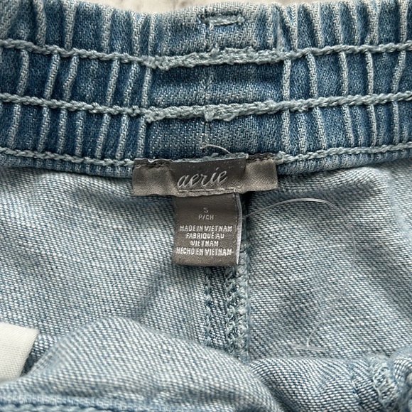 Aerie womens size small Elastic Waist Pull-On Denim Chambray Shorts braided belt - Picture 9 of 12